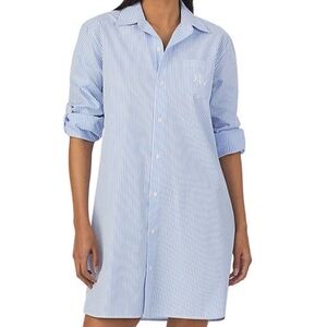Ralph Lauren Blue Striped Women’s Sleep Nightgown Comfy 100% Cotton
